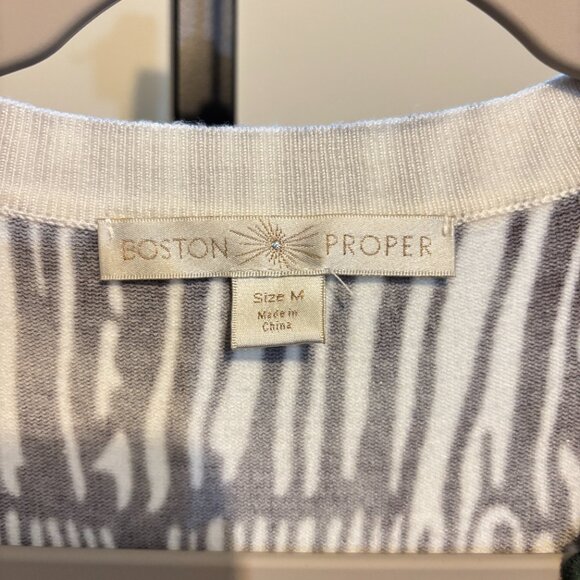 Boston Proper Beaded Brown White Animal Print Cardigan - Picture 4 of 13